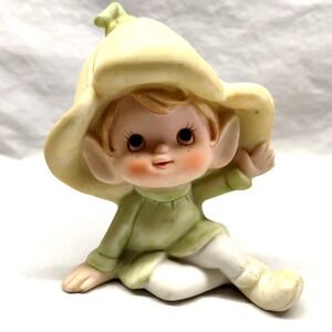 Vintage Green Flower Fairy Figurine Pixie Elf Shelf Sitter Homco 5615 Porcelain